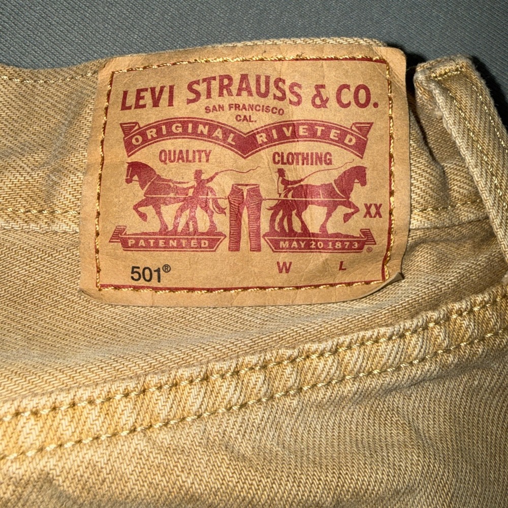 Levis 501 Original Fit Jeans Mens W29 L30 Tan Khaki Button Fly Denim Pants - Picture 6 of 8